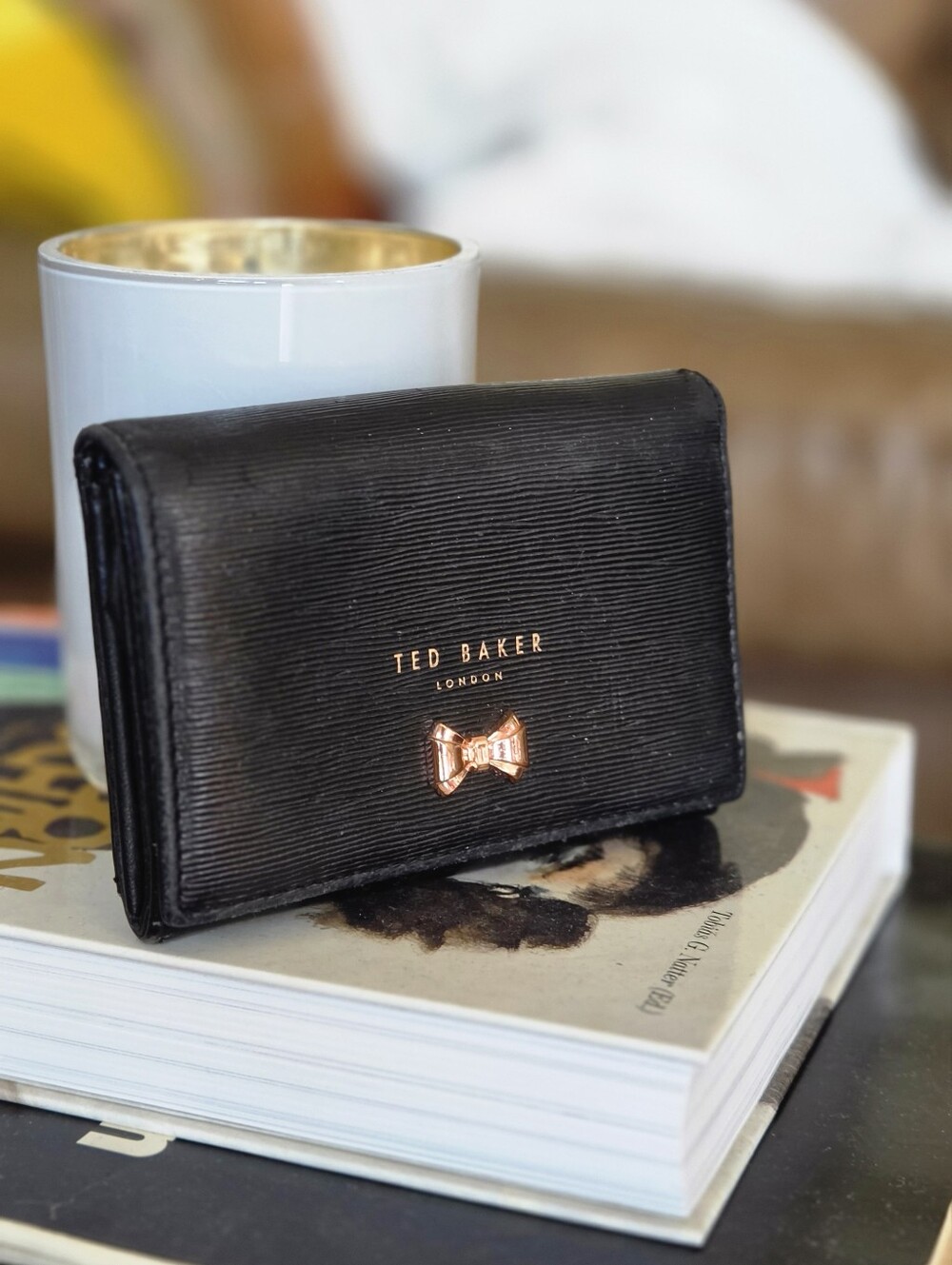 Ted Baker Black Leather Wallet with Rose Gold Bow - Picture 2 of 10